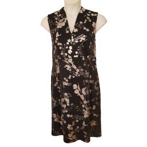 Stella Julie 14W Metallic‎ Floral Print Sleeveless Sheath Dress V Neck Formal
